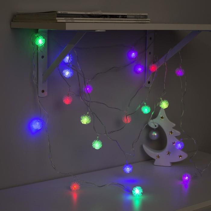 Гирлянда &laquo;Нить&raquo; 5 м с насадками &laquo;Ёжики цветные&raquo;, IP20, прозрачная нить, 20 LED, свечение мульти (RG/RB), мигание, 220 В