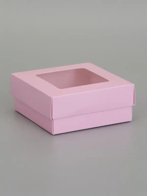 Коробка складная, крышка-дно,с окном, розовая, 12 х 12 х 5 см