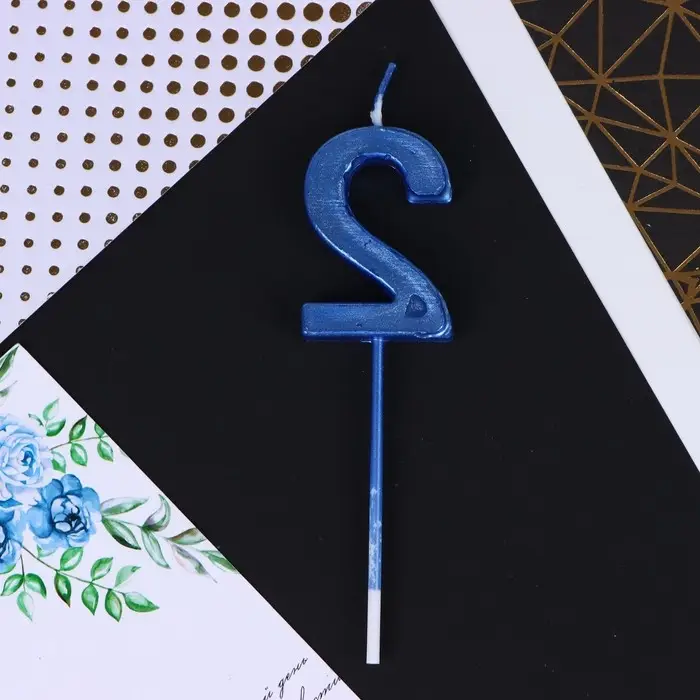 Свеча для торта, цифра «2», синяя, 4 х 13 см Свеча для торта, цифра «2», синяя, 4 х 13 см