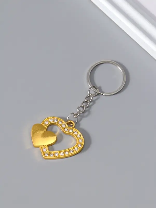 Брелок металл "Двойное сердце" стразы МИКС 3,3х3,7 см