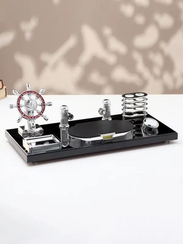 Набор настольный канцелярский 6 в 1 с визитницей и часами, черное дерево