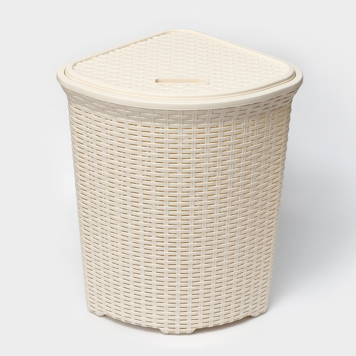 Корзина для белья угловая с крышкой «Ротанг», 60 л, 40×40×58 см, цвет слоновая кость Корзина для белья угловая с крышкой «Ротанг», 60 л, 40×40×58 см, цвет слоновая кость