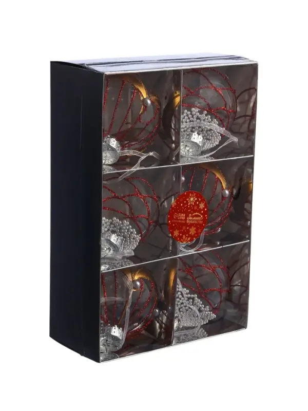 Набор шаров пластик d-8 см, 6 шт Набор шаров пластик d-8 см, 6 шт "Лирой"красно-белый