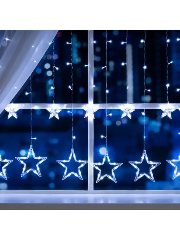 Гирлянда &laquo;Бахрома&raquo; 2.4&times;0.9 м с насадками &laquo;Звёзды&raquo;, IP20, прозрачная нить, 138 LED, свечение белое, 8 режимов, 220 В