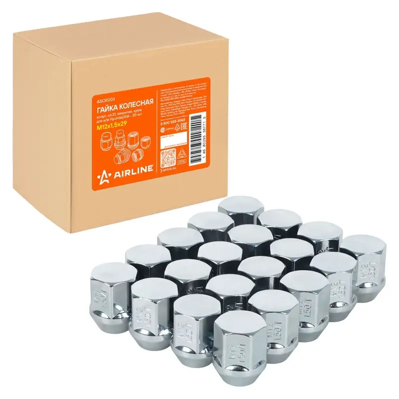 Гайка колесная M12x1,5x29, конус, ключ 21, закрытая, хром для а/м Hyundai/KIA