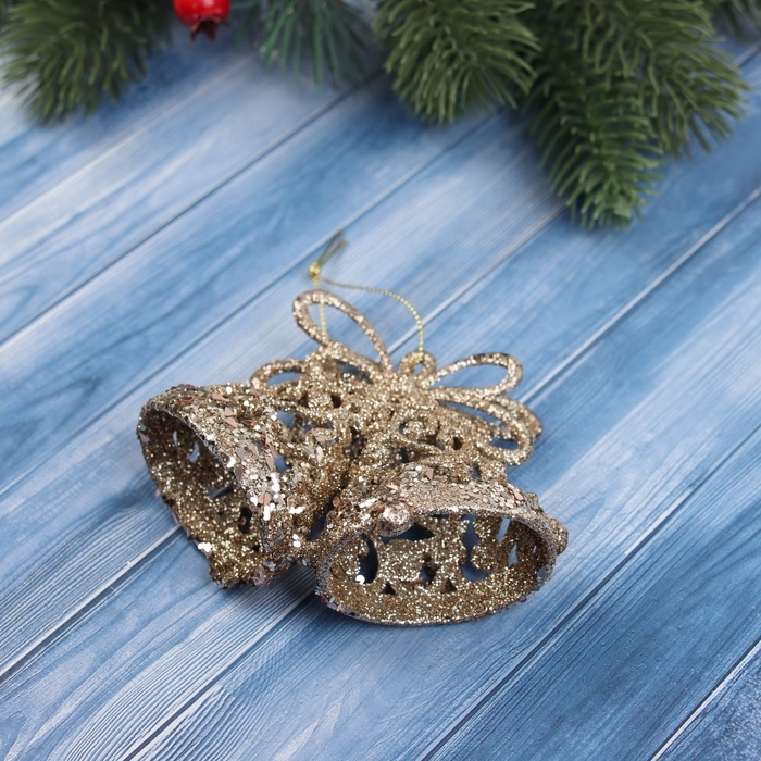 Украшение ёлочное Украшение ёлочное "Колокольчики с бантиком блеск" 8х10 см, золото