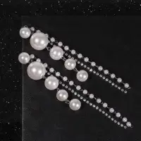 Серьги с жемчугом &laquo;Дорожка&raquo; на увеличение, белые в серебре