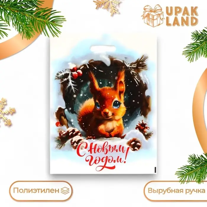 Пакет «Белочка с новым годом», полиэтиленовый с вырубной ручкой, 38×47 см Пакет «Белочка с новым годом», полиэтиленовый с вырубной ручкой, 38×47 см