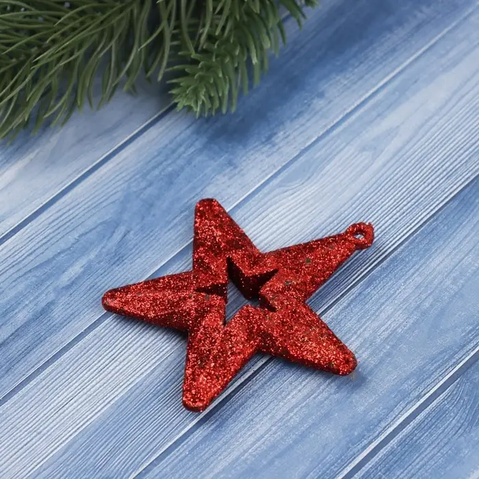 Ёлочные игрушки 2 шт. «Зимнее волшебство. Звезда блеск» пластик, 7х6,5 см, золото красный Ёлочные игрушки 2 шт. «Зимнее волшебство. Звезда блеск» пластик, 7х6,5 см, золото красный