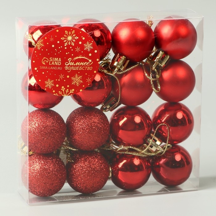 Набор шаров пластик d-3 см, 16 шт Набор шаров пластик d-3 см, 16 шт "Праздничный переполох" красный