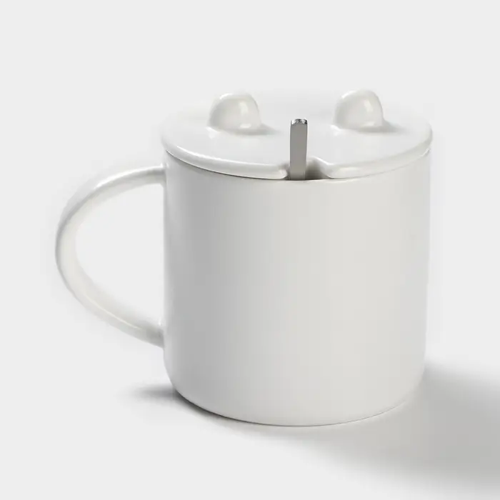 Кружка с ложкой &laquo;Панда&raquo;, 350 мл, керамика, белая