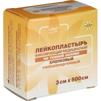 Лейкопластырь 3х500см тканевый в картон LEIKO, 18 шт/уп