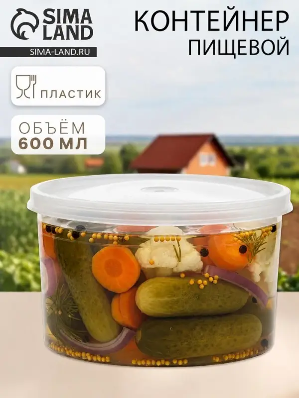 Контейнер пищевой ПластоС, 600 мл, с герметичной крышкой, d=13 см, h=8 см, пластик, прозрачный