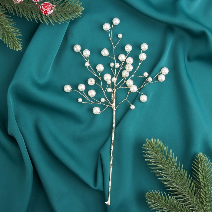 Новогодняя ветка декоративная «Зимнее волшебство. Хрустальная сказка», пластик, 29 см, веточка с жемчугом Новогодняя ветка декоративная «Зимнее волшебство. Хрустальная сказка», пластик, 29 см, веточка с жемчугом