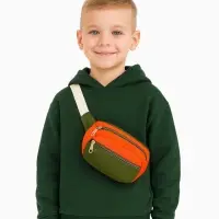 Сумка детская поясная на молнии, наружный карман, хаки, оранжевая