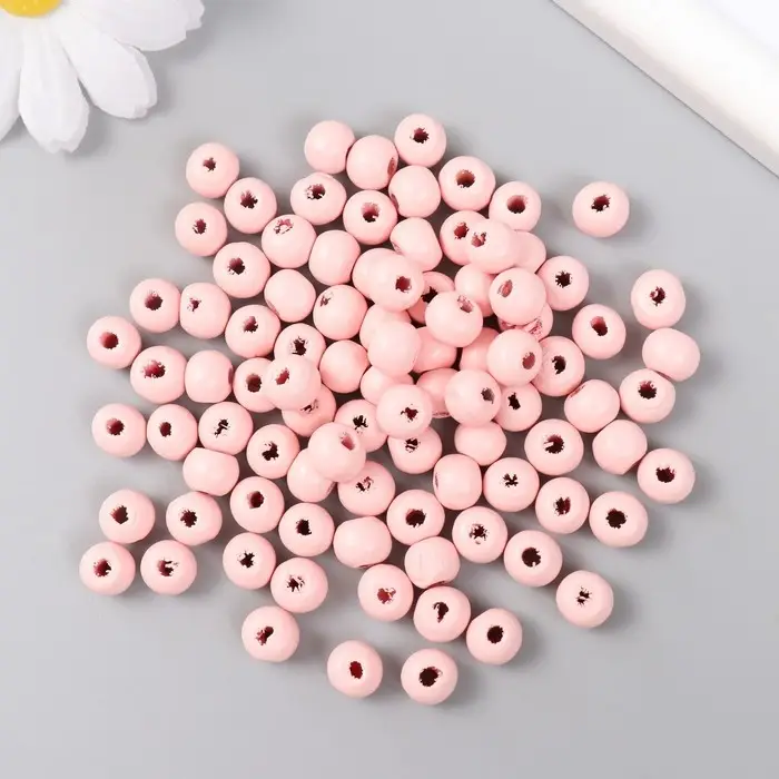 Бусины для творчества дерево "Розовый престиж" d-0,8 см, набор 20 гр