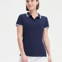 Рубашка поло женская Pasadena Women 200 с контрастной отделкой, ярко-синяя (royal) с неоново-розовым, размер M