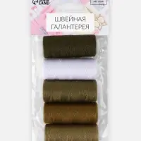 Нитки, 40/2, 183 м, набор 5 шт., хаки, зелёные