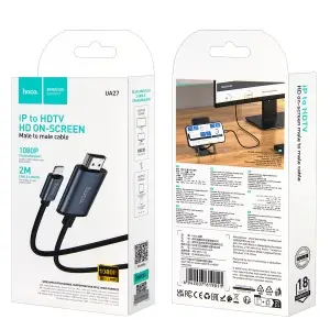 Кабель UA27 HOCO Lightning на HDMI 2M серый металлик