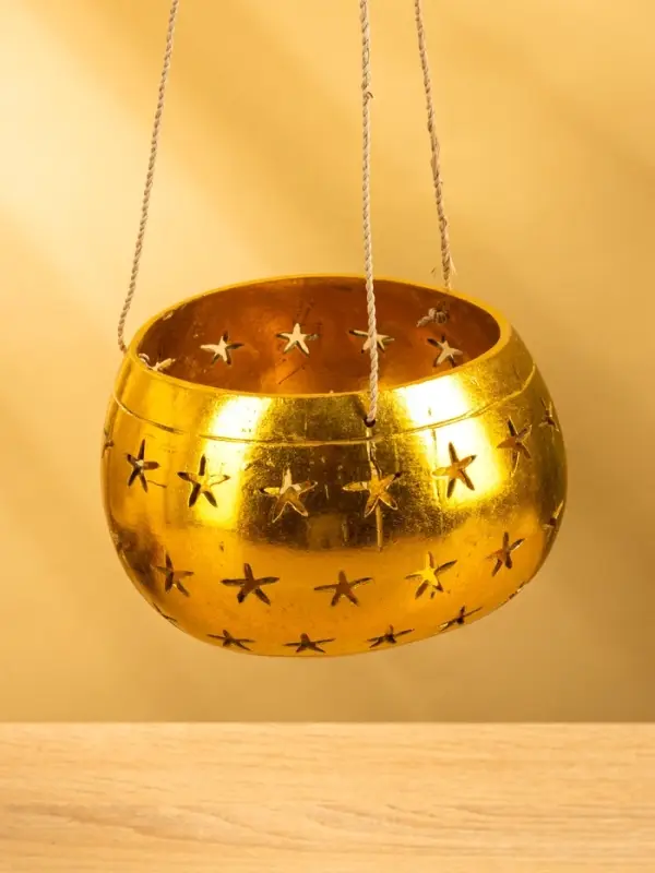 Подсвечник подвесной из кокоса, 14×14×10 см, золото