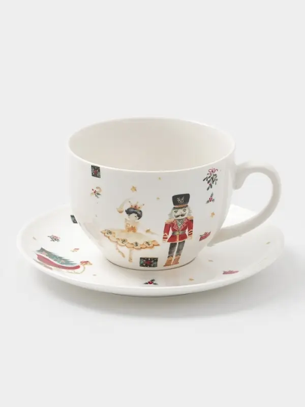 Чайная пара новогодняя «Щелкунчик», 2 предмета: чашка 210 мл, блюдце d=15 см, фарфор, белая Чайная пара новогодняя «Щелкунчик», 2 предмета: чашка 210 мл, блюдце d=15 см, фарфор, белая