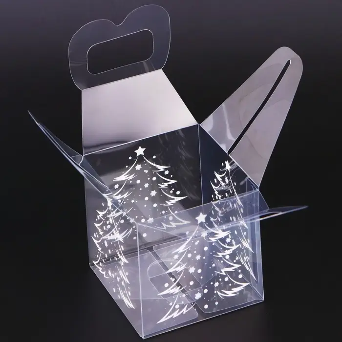 Коробка подарочная новогодняя складная ПВХ «Ёлочка» 7×7×7 см