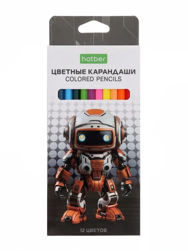 Карандаши 12цв, "ЭКО",Робо, Hatber, заточен,  коробка, европодвес 84395
