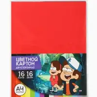 Цветной картон, А4, 16 листов, 16 цветов, немелованный, двусторонний, в папке, 180 г/м&sup2;, &laquo;Друзья&raquo;