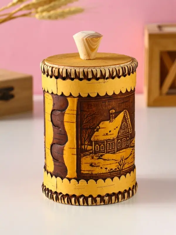 Туес шитый Туес шитый "Домики", D8смхH(с хватком)14см, береста