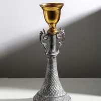 Металлический подсвечник на 1 свечу &laquo;Лучиано&raquo;, серый с золотом, 16&times;16&times;42 см