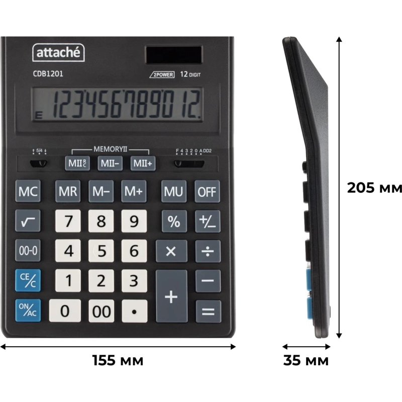Калькулятор настольный Attache CDB1201-BK 12-разрядный черный 205x155x35 мм