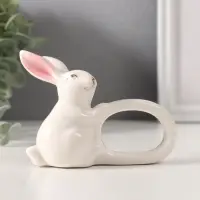 Сувенир керамика держатель д/салфеток "Белый кролик с розовыми ушками" 5х10х7,5 см