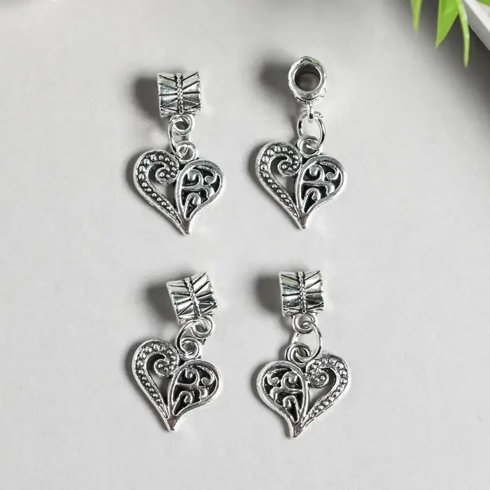 Бейл с подвеской металл для творчества "Сердце изогнутое" серебро 2,5 см