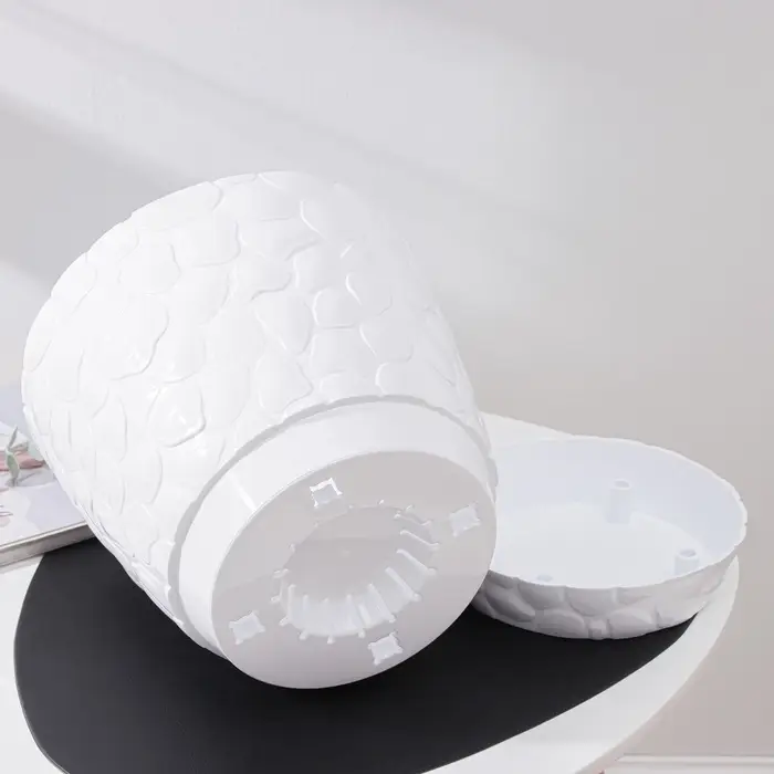 Горшок для цветов с поддоном &laquo;Камешки&raquo;, 8 л, пластиковый, белый