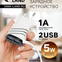 Сетевое зарядное устройство Luazon GQ-18, 2 USB, microUSB, 1 A, 1 м, белое