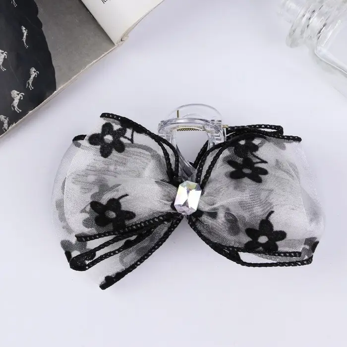 Крабик для волос «Школьница», 12×9 см, серый в цветочек Крабик для волос «Школьница», 12×9 см, серый в цветочек