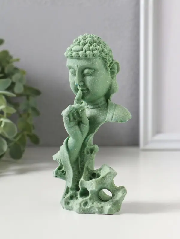 Сувенир полистоун "Будда - молчание золото" зелёный 4,7х6,8х14,5 см