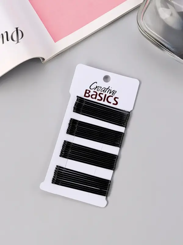 Невидимки для волос QF &laquo;Гладкие&raquo;, набор 36 шт., 6 см, чёрные