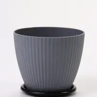 Горшок для цветов пластиковый Ribbed, 1 л, d=13.5 см, h=12 см, поддон МИКС, серый