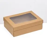 Коробка подарочная складная, упаковка, крышка-дно, с окном, крафт, 24&times;17&times;8 см