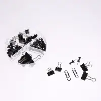 Канцелярский набор: кнопки, зажимы, скрепки, черный