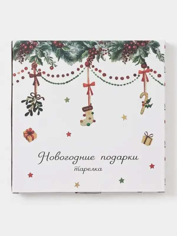 Тарелка Доляна «Новогодние подарки», d=25.5 см, фарфор, белая Тарелка Доляна «Новогодние подарки», d=25.5 см, фарфор, белая