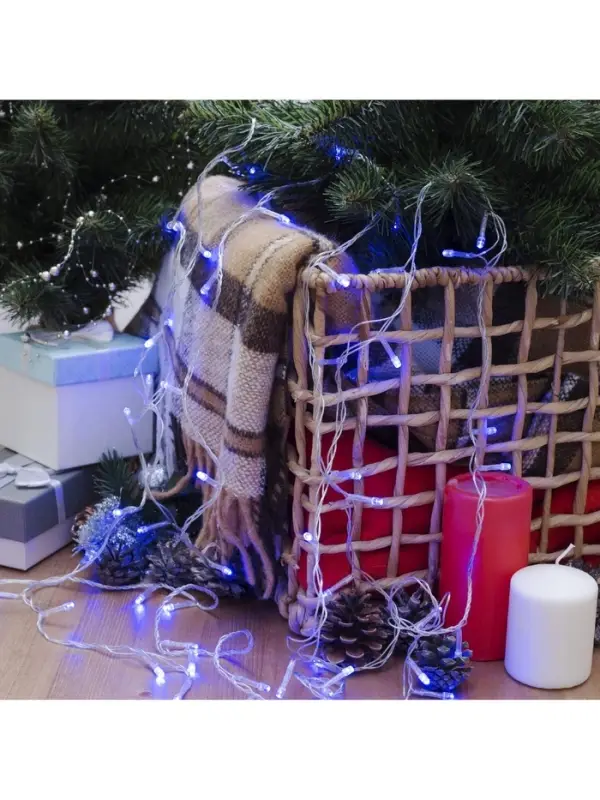 Гирлянда &laquo;Нить&raquo; 5 м, IP20, прозрачная нить, 50 LED, 8 режимов, 220 В, свечение синее