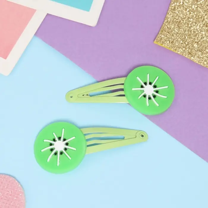 Невидимка для волос  Невидимка для волос "Адель" (набор 2 шт) долька киви, 5,5 см, зелёный