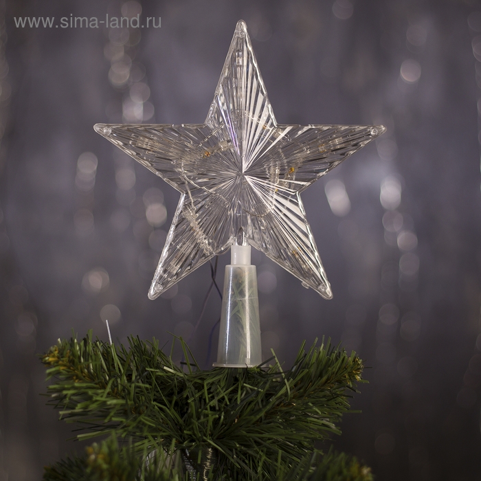 Светодиодная верхушка на ёлку «Звезда прозрачная» 15 см, 10 LED, провод 2 метра, 220 В, свечение RG/RB Светодиодная верхушка на ёлку «Звезда прозрачная» 15 см, 10 LED, провод 2 метра, 220 В, свечение RG/RB