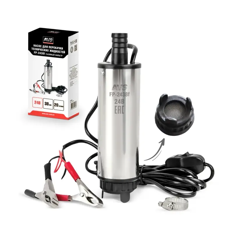 Насос для перекачки тех. жидкостей погружной AVS FP-2438f (24V/2А/20 л/м/d=38 мм/съемный фильтр)