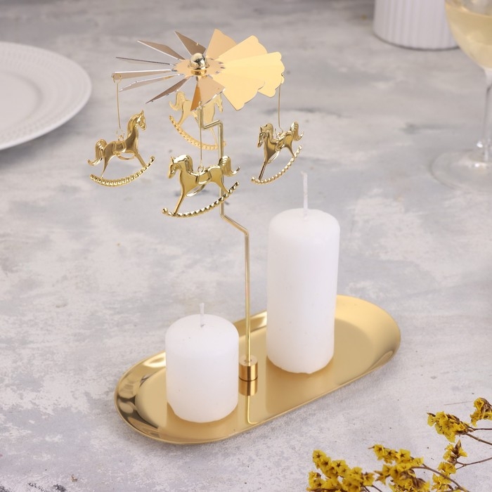 Подсвечник "Карусель с лошадками", золотая, металл, 8,5 х 18 см