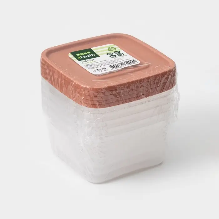 Набор контейнеров пищевых Доляна, 5 шт., 460 мл, 11&times;5 см, квадратные, прозрачные, крышки МИКС