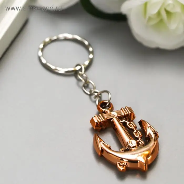 Брелок для ключей на кольце &laquo;Якорь&raquo;, пластик под металл, золотой 2.2&times;3.3 см