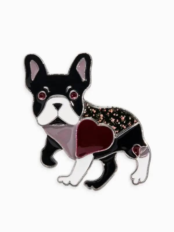 Брошь &laquo;Французский бульдог с сердечком&raquo;, разноцветная в серебре